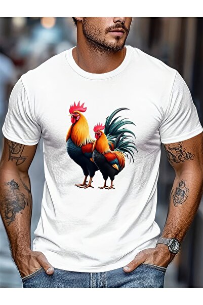 212ZTD Men's Summer Short-sleeved T-shirt with Bright Rooster Pattern and Dra...