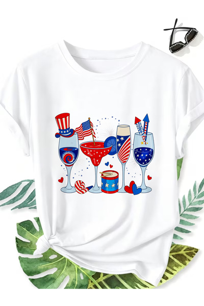 12 HERTZ Cute Crop Top, Round Neck Spring Summer Women'S Clothing, Patriotic ...