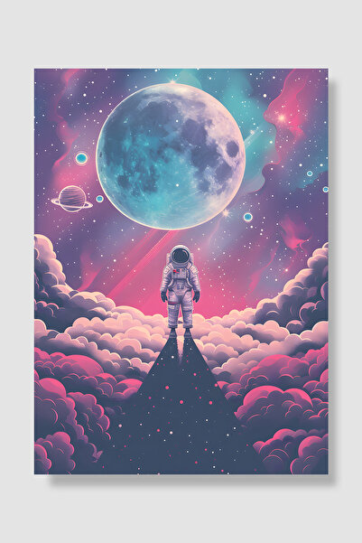 Luna Marissa Svemirski poster Astronaut Pun mesec Oblaci Ružičasto nebo Dekor...