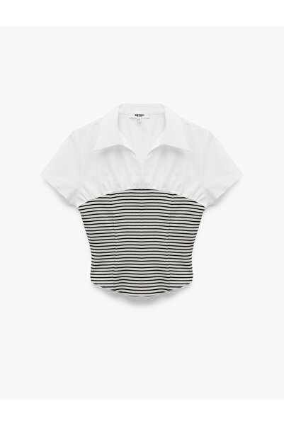 Koton Slim Fit Kısa Kollu Klasik Yaka Korse Detaylı Çizgili Gömlek