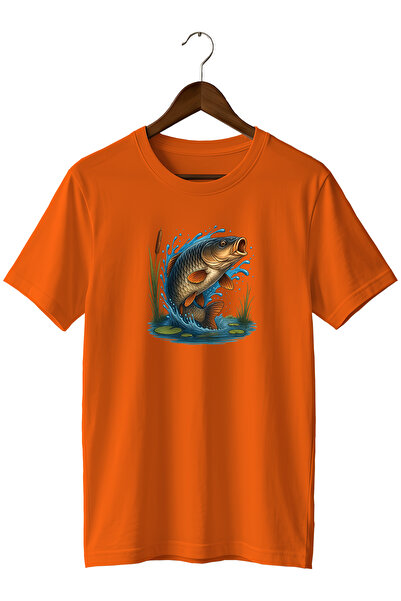 WİDİ Fishing T-Shirt Carp Printed Nature Themed Outdoor Tshirt 100% Cotton