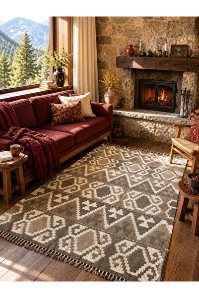 DOGANLAR ANTIQ MİRAS El Dokuma 4680 Kahve Kök Boya Yün Kilim-124x172