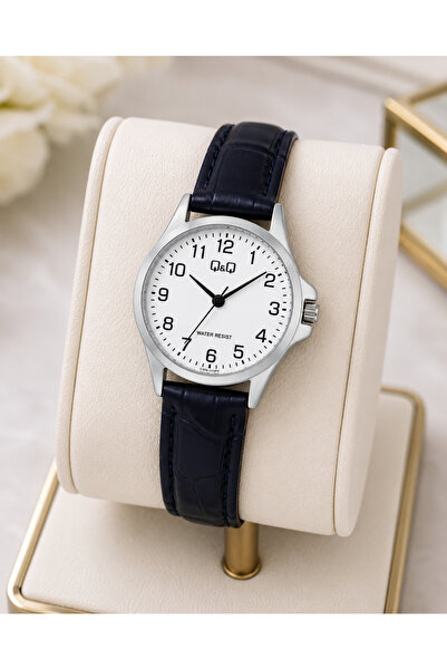 Q&Q Women's Wristwatch Silver Color Case Black Leather Strap Casual and Styli...