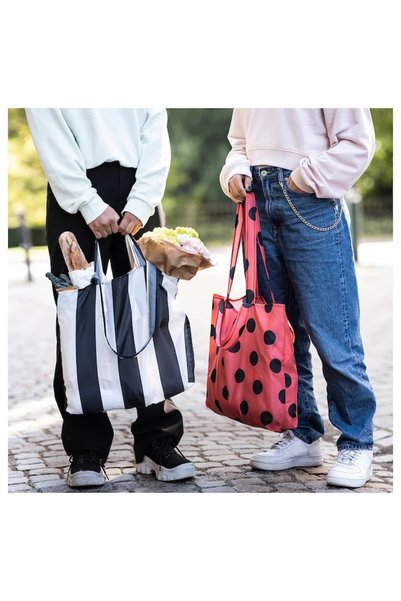 Next ®   Geantă de umăr tip tote, pentru cumpărături, cu buzunar interior, 45x36 cm, pliabilă, 100% poliester, alb/negru