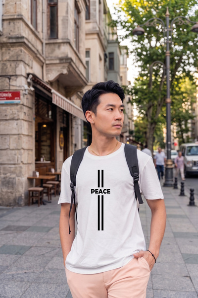 BAGAND Premium oversize unisex white t-shirt with peace minimal text print