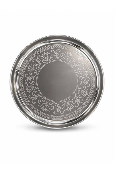 KOZMİK GİFT Paslanmaz Çelik Metal Sunum Tepsisi Kahve Servis Tepsisi 24CM Des...