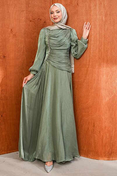 İmajButik Cagla Front Gathered Stoned Janjan Evening Dress