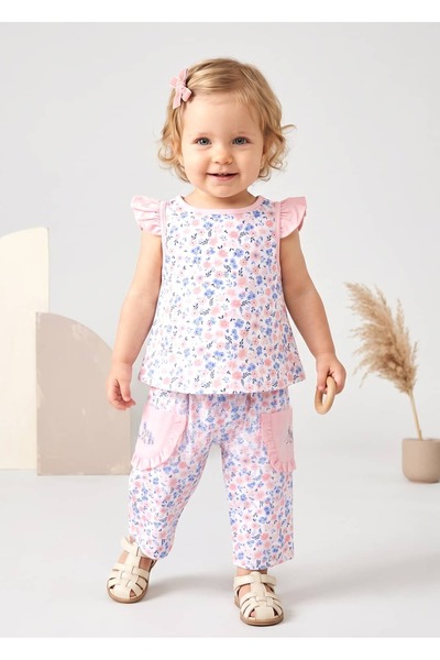 Ozmoz By Mukadder Özden Embroidered Pink Floral Summer Baby Girl Pants