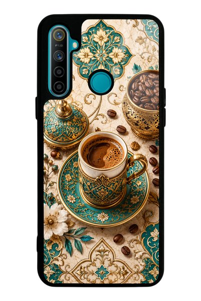 Spoyi حافظة هاتف لامعة بتصميم قهوة عثمانية باللون الفيروزي لهاتف Realme 5i