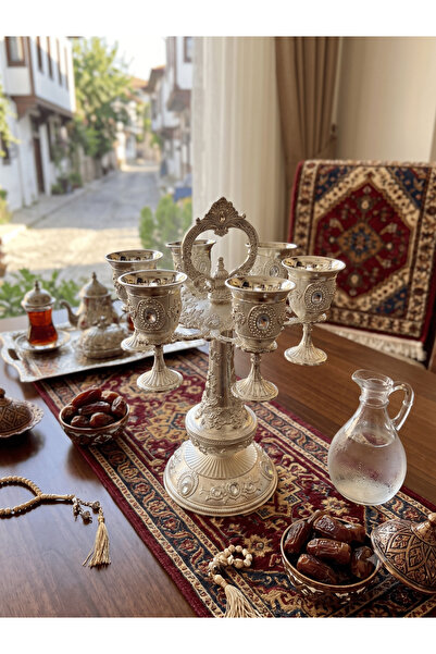 SepetçiBaba Lüks Gümüş Renk Taşlı Osmanlı Motifli 6 Kişilik Zemzem Takımı ve ...