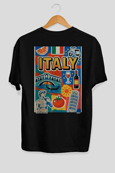 Ankhises Italija Crna Oversize Country City Majica sa zadnjim printom Unisex ...