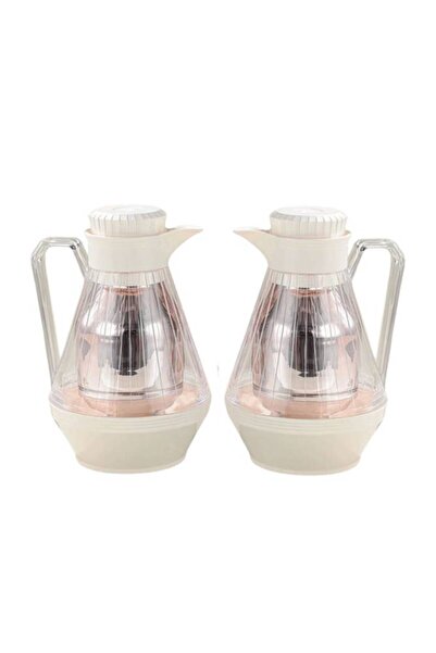 Generic Set of 2 tea and coffee thermoses, off-white light ivory with a trans...