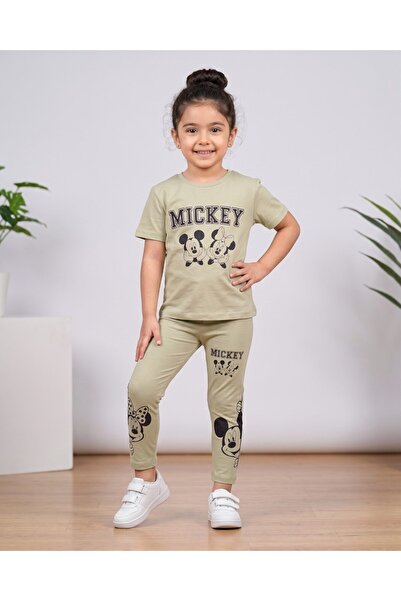 Ege Bebek Girl's Summer Mickey Printed 2-Piece Thin Set with Tights and T-Shi...
