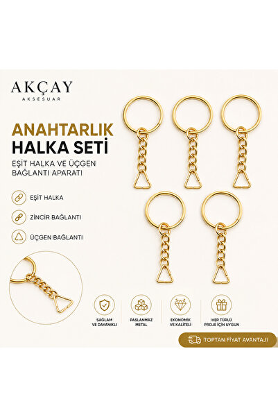 Akçay Aksesuar 100’lü Anahtarlık Halkası Üçgen Aparatlı Zincirli Makrome Amig...