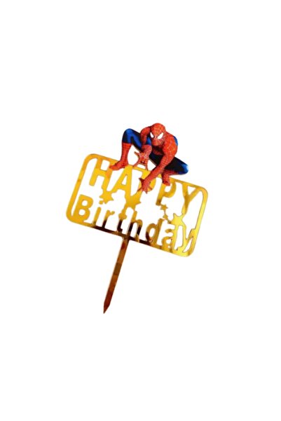 Baloane Vesele Topper Tort Spiderman Happy Birthday Auriu Oglinda TOP204