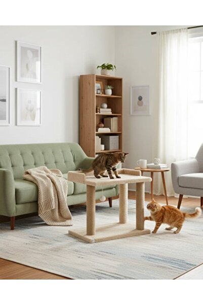 Reyo Pet Terrace Bed with Pompom for Cats, Beige