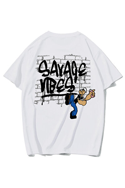 BRZ COLLECTION Unisex Oversize Savage Vibes T-Shirt (White)