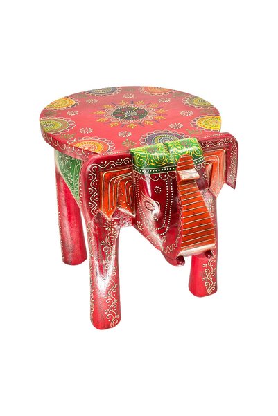 Al Athar Arts Wooden Traditional Elephant Table With Hand Painted Red (W:15''D:20''H:17'')