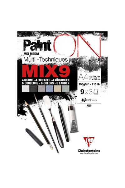 Clairefontaine Bloc de hartie Paint ON Mix Media A4, 250 g/m², 4 texturi, 6 c...