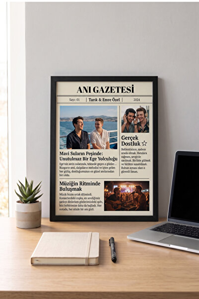 ÇELİKLER HEDİYE Kişiye Özel Anı Gazetesi Fotoğraf Çerçevesi Dostluk Temalı Ga...