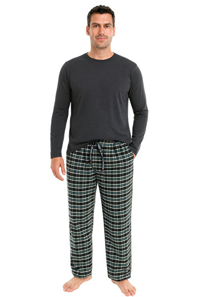 ALFA AKSESUAR 03 Pijalüx Men's Checkered Poplin Pocket Bottom Pajamas