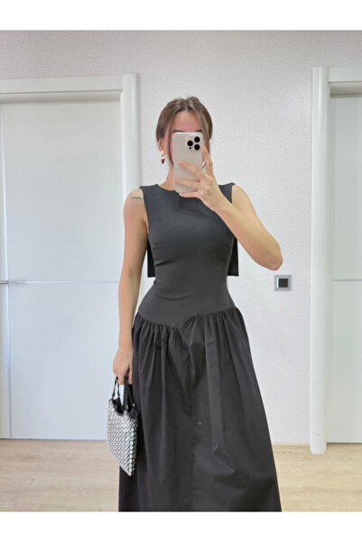 Livizmir Moda Long Dress with Wings on the Back - Black