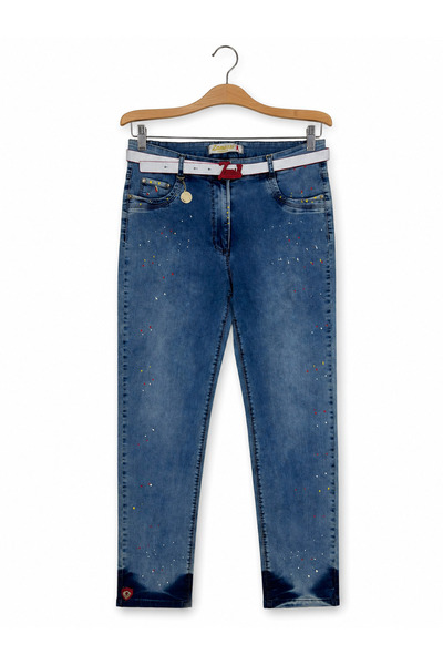 ZANESSİ FASHION Plus Size Belted Lycra Denim Women's Trousers