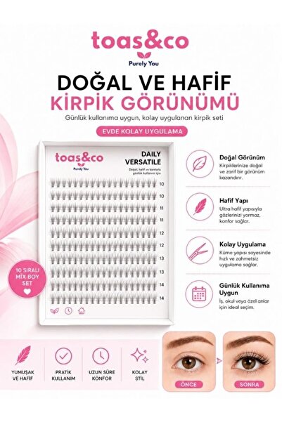 toas&co 200 Demet 10 Sıralı Mix Boy Küme Kirpik Seti 10-14 mm Doğal Görünümlü...
