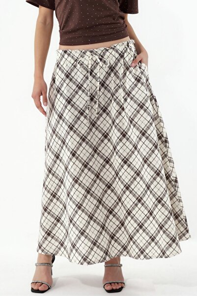 Hiccup Busem High Waist Plaid Midi A-Line Skirt