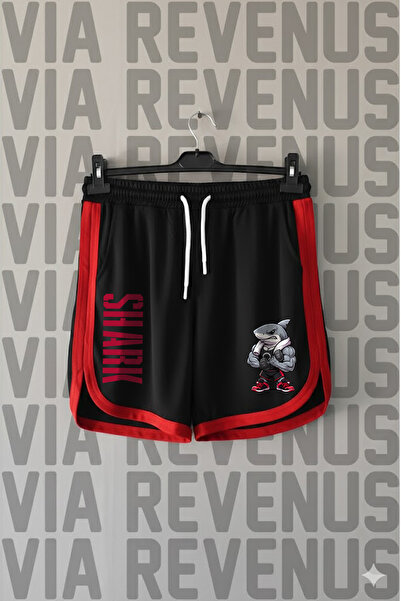 Vordevia Σορτς προπόνησης γυμναστικής με στάμπα Fitness Shark, Unisex, ρετρό ...