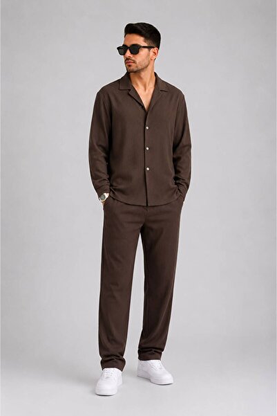 khufu Trendy Men's Lycra Wrinkled Shirt Baggy Bottom Top Set