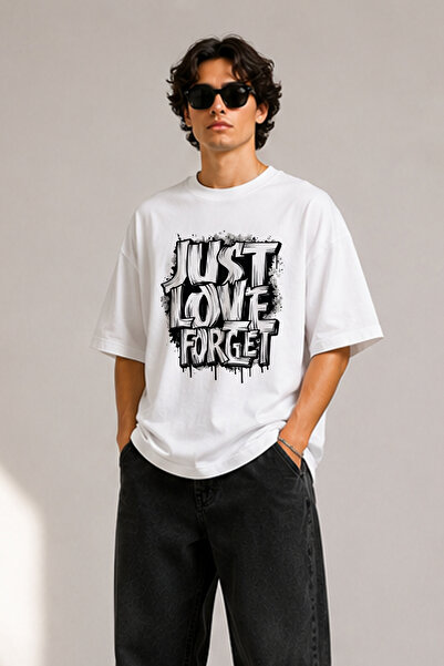 BAGAND Premium Oversize Men's T-Shirt Just Love Forget Printed T-Shirt