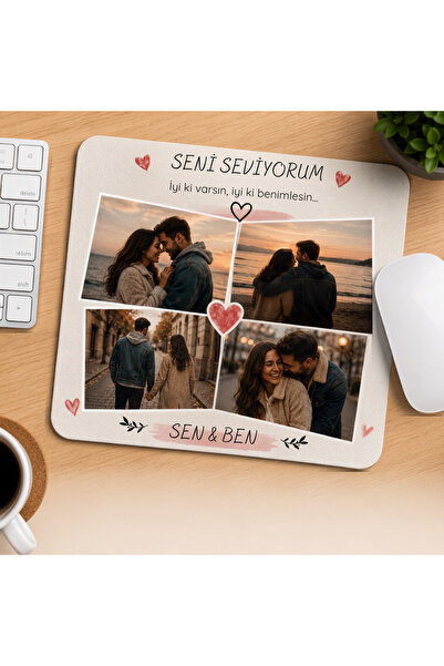 Hediye Baskıcı Sevgiliye Kişiye Özel Fotoğraflı Mouse Pad 17x21 cm Kaymaz Tab...