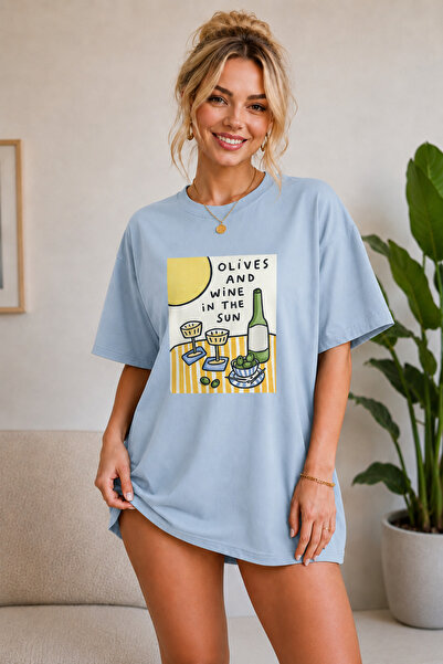 FECCY Premium Olives Printed Oversize Women's T-Shirt Cotton Oversize T-Shirt