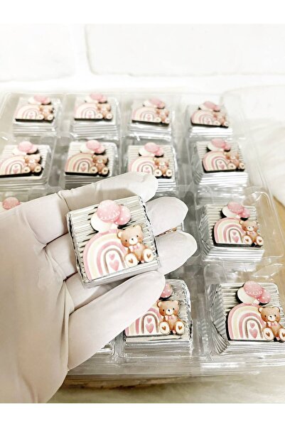 Sweet Story 50 Adet (yaklaşık 1 Kg) Gökkuşağında Balonlu Ayıcık Temalı Ahşap ...