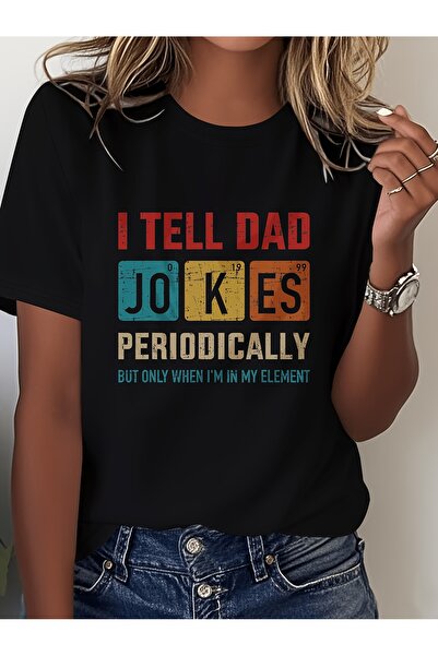 212Wear تي شيرت بطباعة I Tell Dad، قميص كاجوال بأكمام قصيرة وياقة دائرية لفصل...