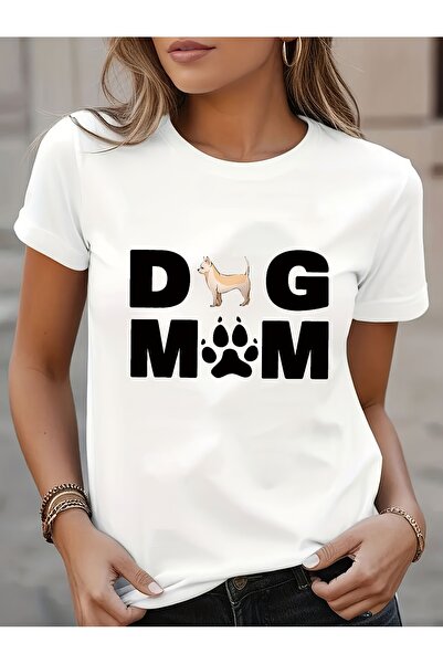 212Wear تي شيرت نسائي بطبعة Dog Mom ناعم وقابل للتنفس بأكمام قصيرة وياقة دائر...