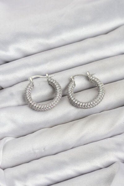 OGHAMAY Silver Color Full Zircon Stone Hoop Women's Earrings