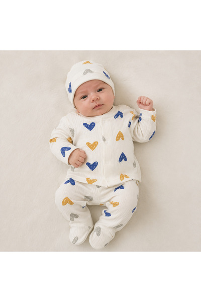 emir baby طقم أطفال حديثي الولادة من MCT Baby Wear مكون من 3 قطع بنمط قلب - م...