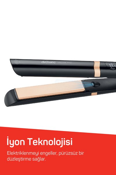 Arzum AR5184 Volume Pro İnce Plakalı Saç Düzleştirici, Keratin ve Argan Yağlı Plaka, İyon Teknolojisi, Siy