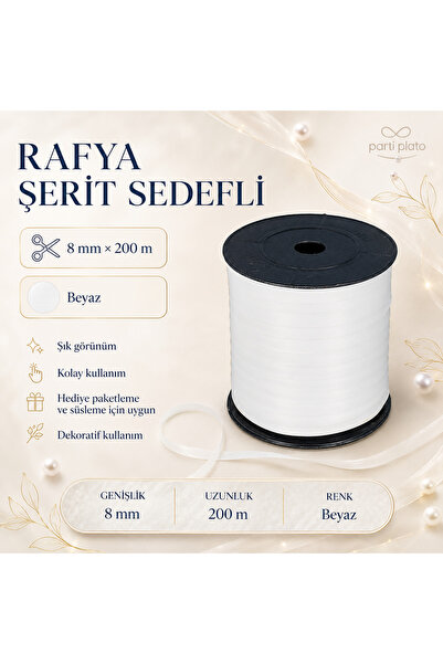 san Rafya Şerit 8mm x 200mm Beyaz