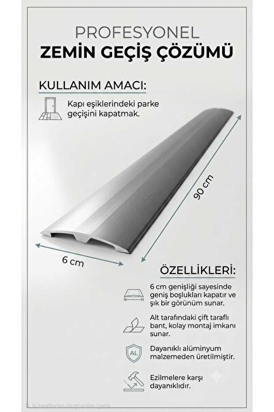 Zirve Alüminyum Alüminyum 6 cm Kapı Eşik Profili 90 cm'ye Kadar Özel Ölçü Par...