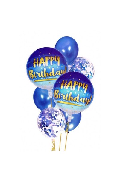 GoParty Set baloane Happy Birthday, cu imprimeu, cu confetti, Multicolor, 7 buc.