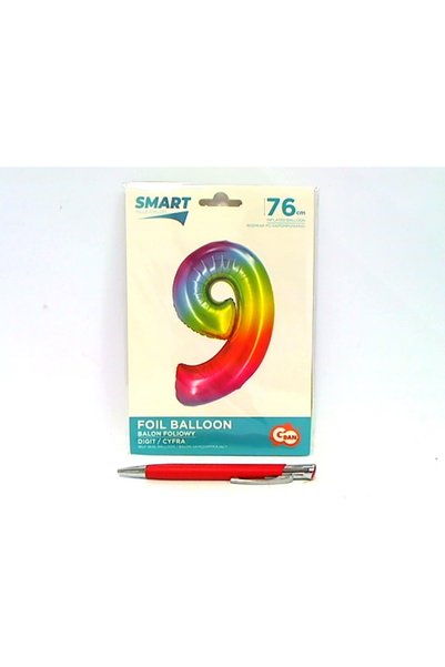 OEM Balon din folie, Smart, Cifra 9, Curcubeu, 76 cm