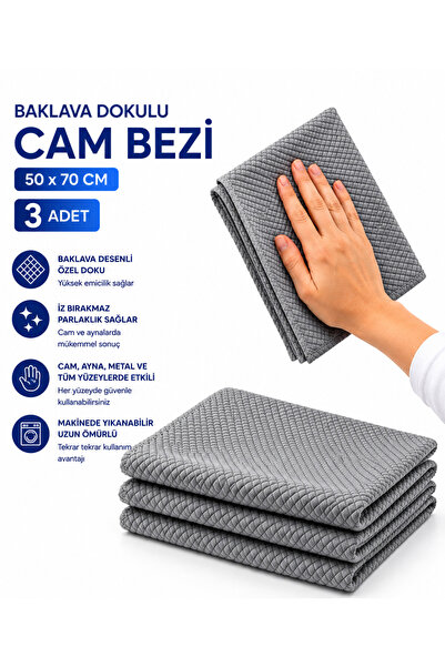 BAKLAVA DESENLİ CAM BEZİ 50*70 CM 3 ADET GRİ