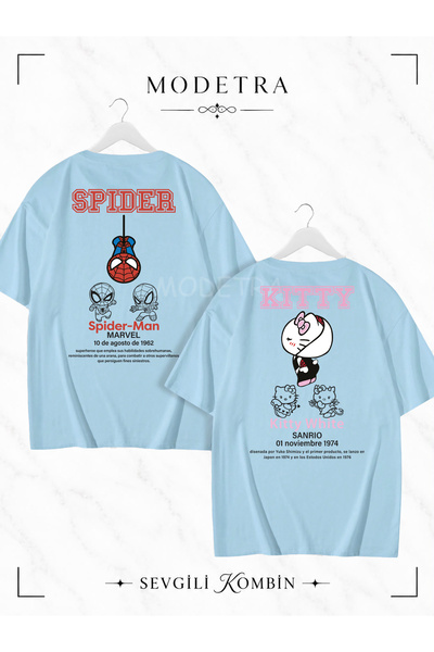 Modetra Women Men Unisex Spider Kitty Written Back Print Lover Couple Combina...