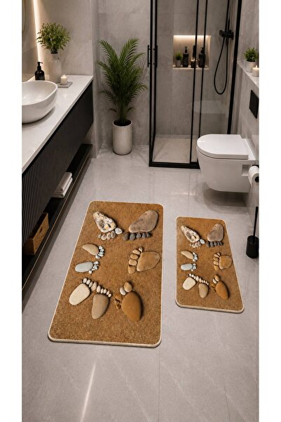 GNL HOME Sea Stone Patterned 60 X 100 - 40 X 60 Bathroom Mat Set