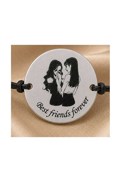 Simoshop Bratara cu snur reglabil si banut din Argint 925 - Best Friends Forever