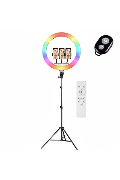 YBOSHOP Lampa circulara LED RGBW cu trepied 210 cm, telecomanda si suport tri...