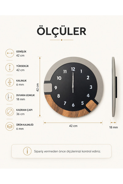 Nixar Desing Sessiz Mekanizmalı Modern Geometrik MDF Duvar Saati Gri Siyah Gö...